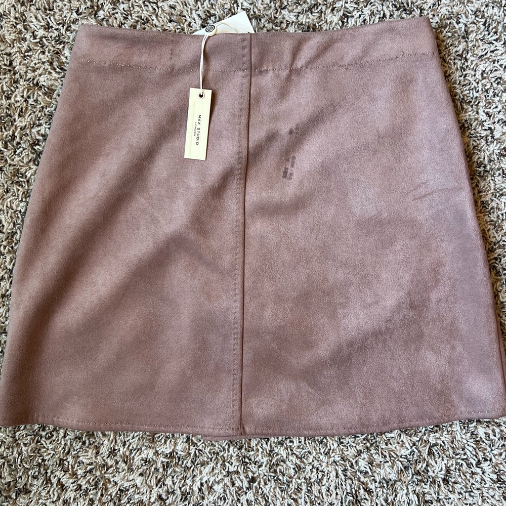 🤍 Woman’s Max Studio Mauve Faux Suede Wrap Miniskirt - Picture 9 of 9